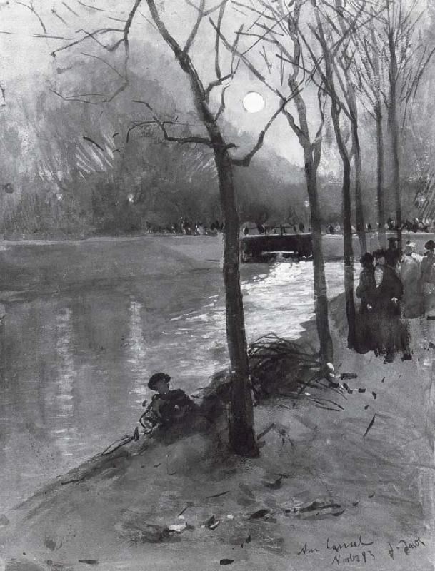 Ludwig von Hofmann At the country defense canal in the zoo in moonlight china oil painting image